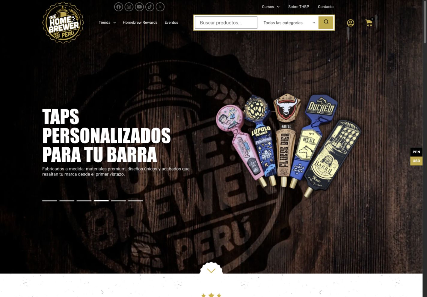 Captura del proyecto The Home Brewer Perú: E-commerce · WordPress · WooCommerce